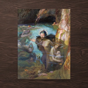 Mythological Art Print - Sea Nymphs at a Grotto by Gaston Bussiere - Gaston Bussiere Print - Sea Nymphs at a Grotto Print