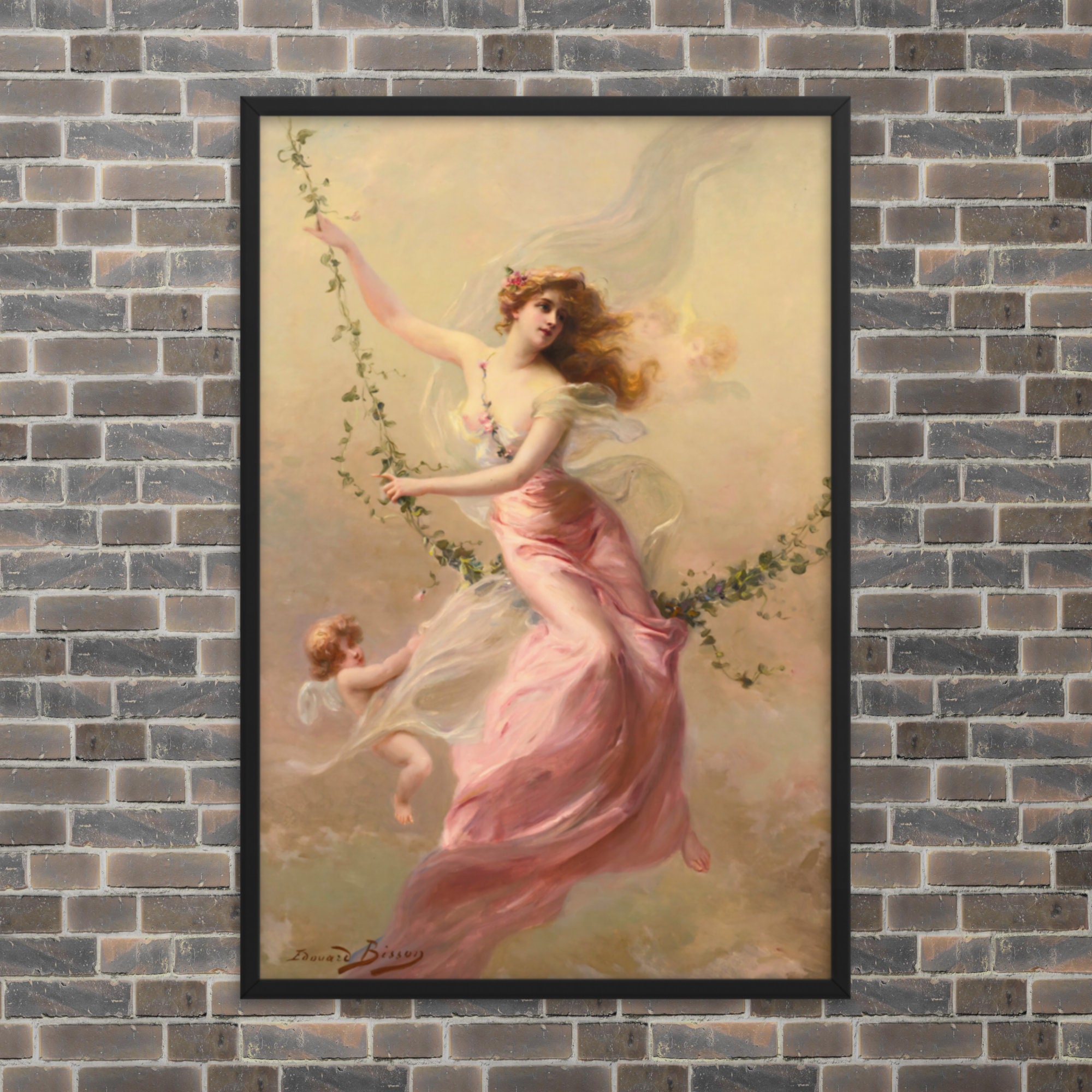 Ingelijste romantische kunst - The Swing van Edouard Bisson - Ingelijste Edouard Bisson-print - Ingelijste romantische kunstprint