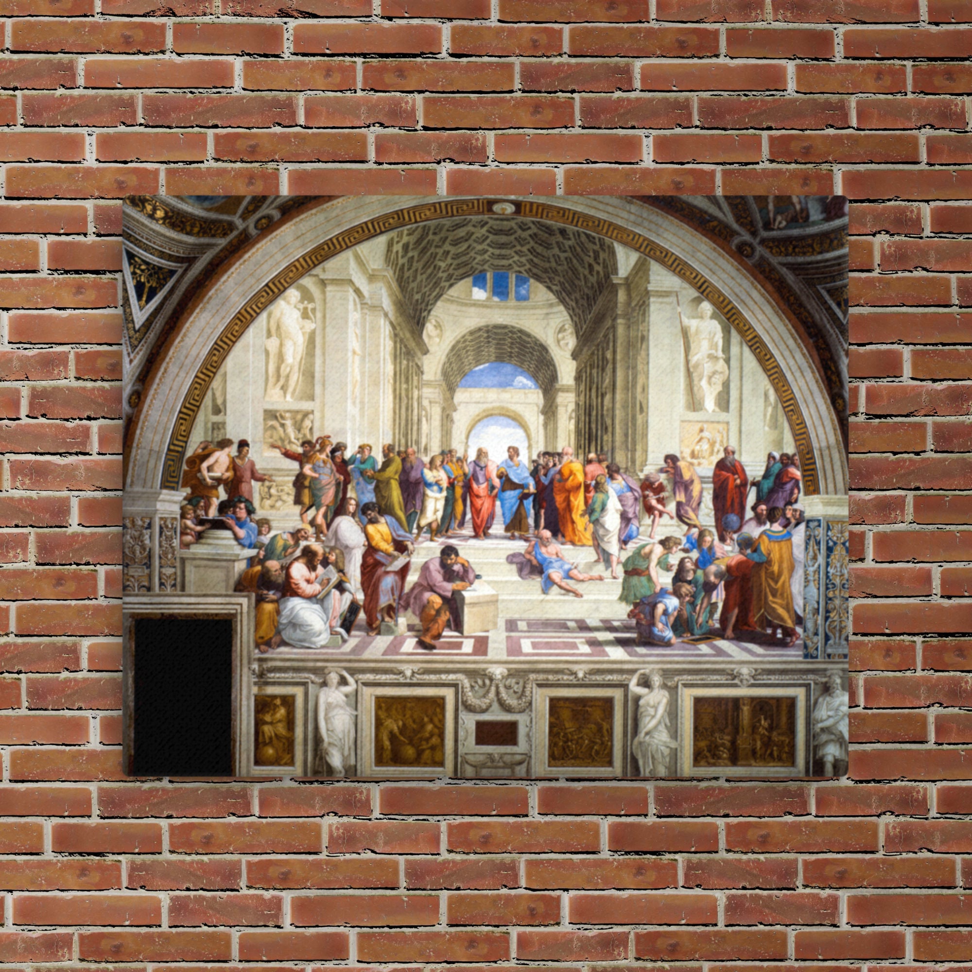 Fotor production of the Fresco The School of Athens by Rafaël; The School of Ath