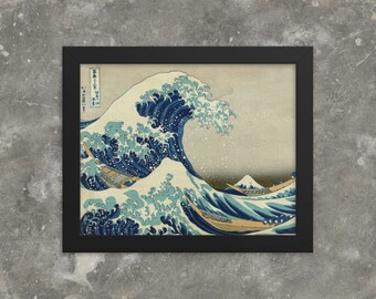 額入り日本美術プリント - 葛飾北斎作「神奈川沖浪裏」 - 額入り葛飾