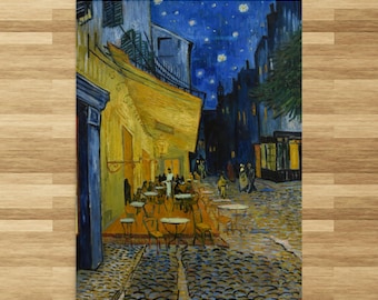 夜のカフェテラス、クッキングエプロン、ヴィンテージ絵画