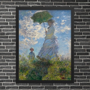 Woman with a Parasol - Madame Monet and Her Son by Claude Monet - Framed Claude Monet Print - Framed Impressionist Print