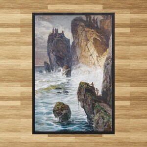 Fauns on a Rocky Coast by Georg Janny - Framed Georg Janny Print - Framed Landscape Art Print