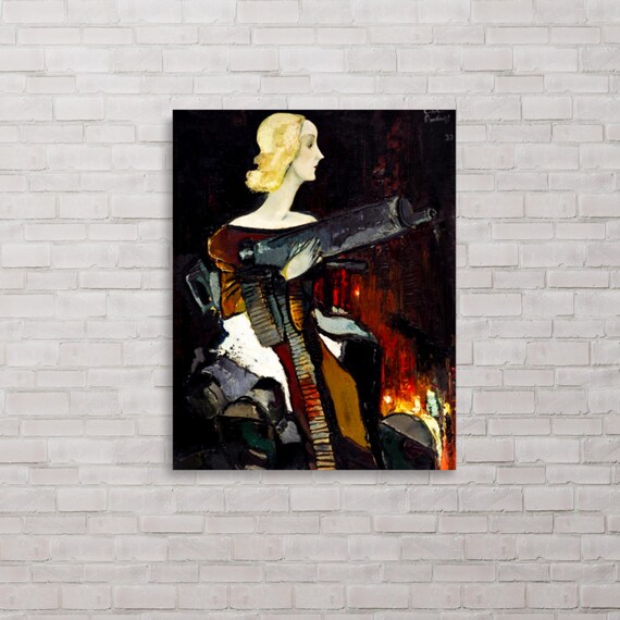 Symbolic Art Print - Madonna With a Machine Gun by Karlis Padegs