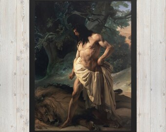 Samson and the Lion by Francesco Hayez - Framed Francesco Hayez Print - Framed Mythological Art Print