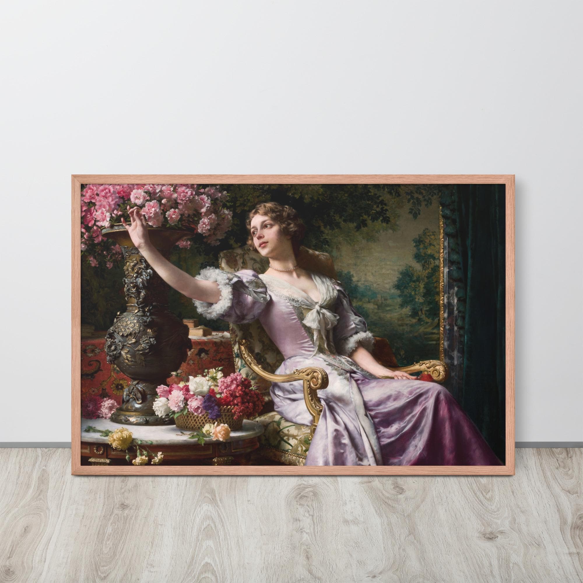 lady in a lilac dress with flowers Lilac Appliqud Floral Dress 6 / Lilac with Pastel Appliqud Flowers