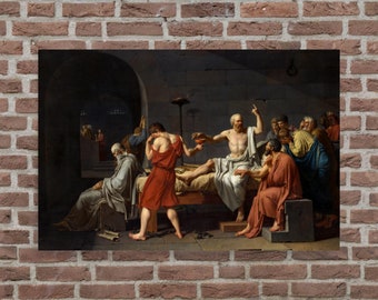 May include: A painting depicting a group of men in a room, one of whom is reclining on a bed while another man gestures with his hand. The men are dressed in robes and appear to be engaged in a discussion. The painting is set in a dark room with a single light source illuminating the figures.