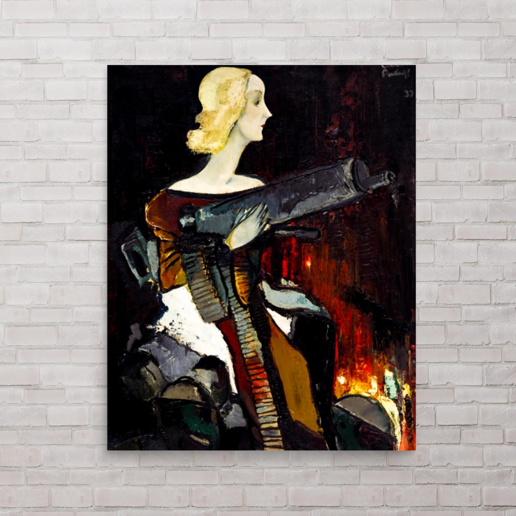 Symbolic Art Print - Madonna With a Machine Gun by Karlis Padegs