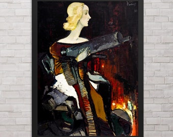 Carl Mense、MADONNA、海外版超希少レゾネ、新品額付 Framed Symbolic Art Print- Madonna With A Machine Gun by Karlis