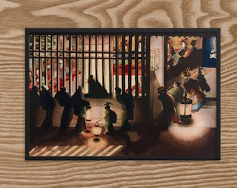 Framed Historical Print - Night Scene in Yoshiwara by Katsushika Oi - Framed Katsushika Oi Print - Framed Night Scene in Yoshiwara Print