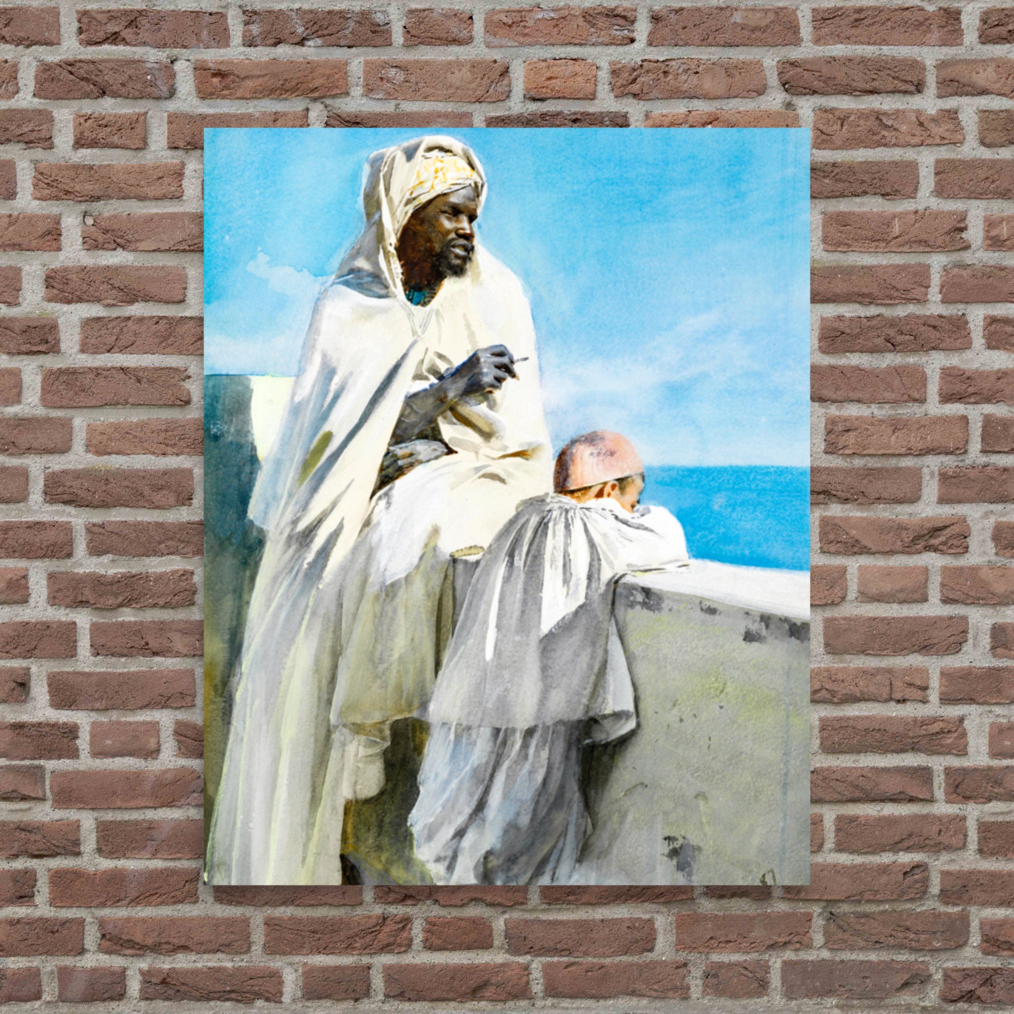 Realist Art Print - A Man and Boy Looking Across the Bay of
