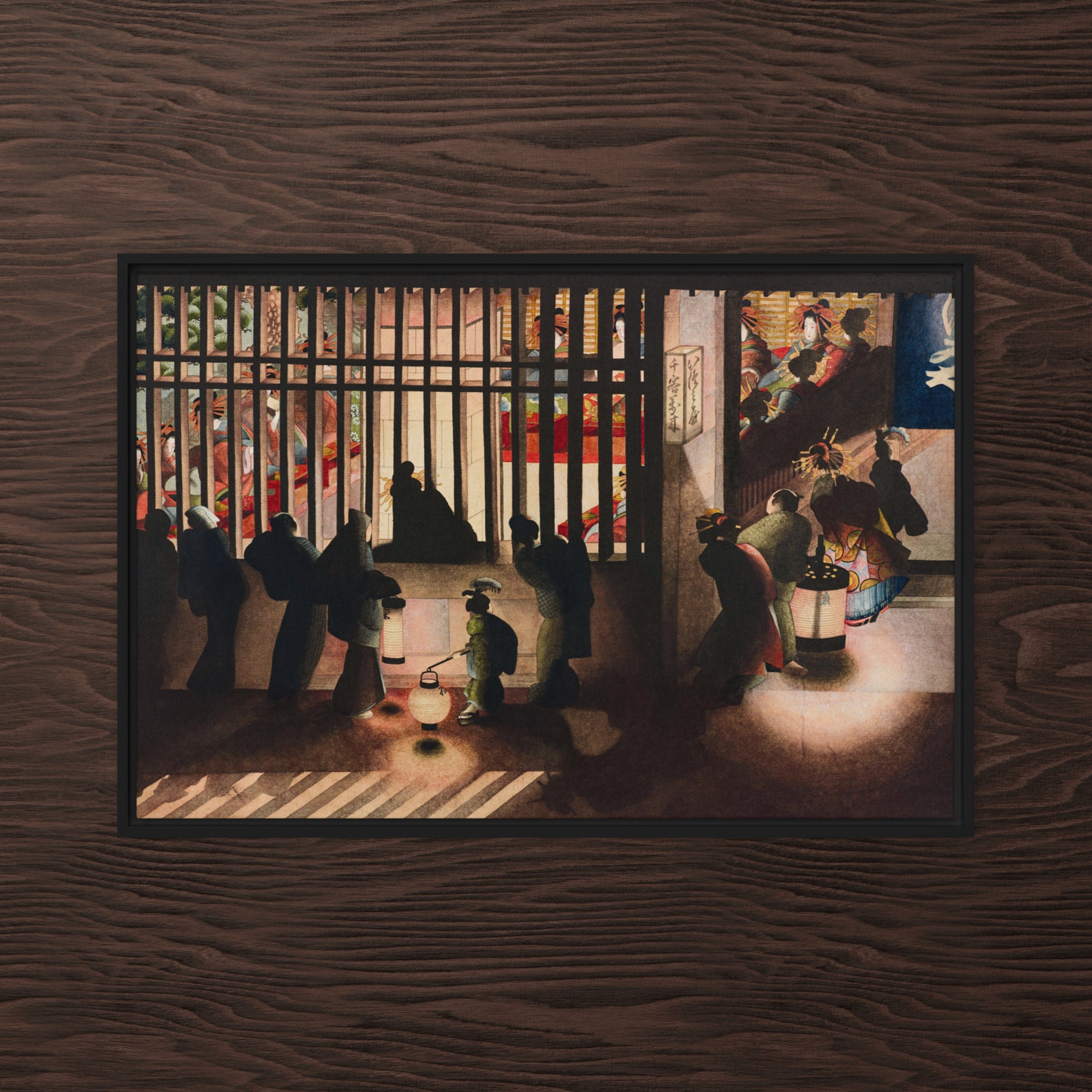 Framed Historical Print - Night Scene in Yoshiwara by Katsushika