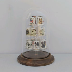 Vintage Thimble Glass Dome with Plastic Tier Storage Wooden Base Display  Case