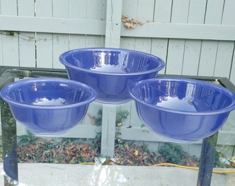 Pyrex Nesting Retro Bowls Bright Cobalt Blue with Clear Bottom / Set of / Corning, NY USA