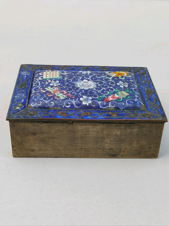 Chinese Vintage Brass and Enamel Trinket Box - image 5