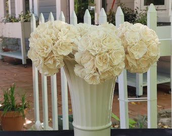 Hydrangea Wood Flower Bouquet: Artist Signed Fluted Vase, Wedding Decor
