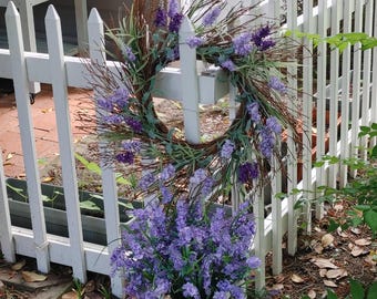 Lavender Wreath with Flower Stem Set: Faux Spring Summer Decor