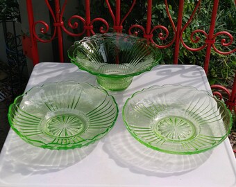 1930s Uranium Vaseline Glass Bowls – Anchor Hocking Mayfair Open Rose