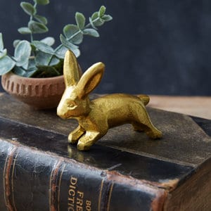 GOLD RABBIT FIGURINE: Little Gold Cast Iron Bunny Figurine