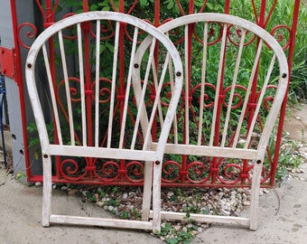 1940s Distressed White Baby Bed Headboard & Footboard: Handmade Wood, Rare Find
