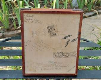 LETTER STATIONARY BOX - Paper Top Vintage Wood Keepsake Box