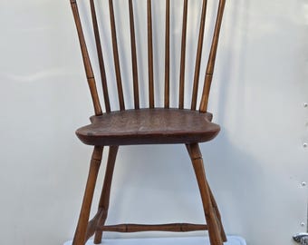 Antique Windsor Fanback Chair: Primitive Hand-Hewn Wood, Early Americana