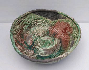 Artisan Black Clay Bowl / Artist Leslie '90 Signed / Hand Molded