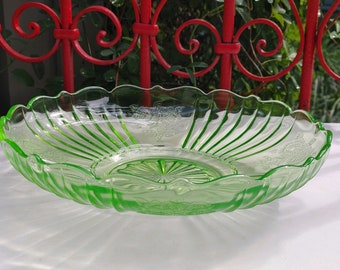 1930s Uranium Glass Bowl – Anchor Hocking Mayfair Open Rose, Depression Glass