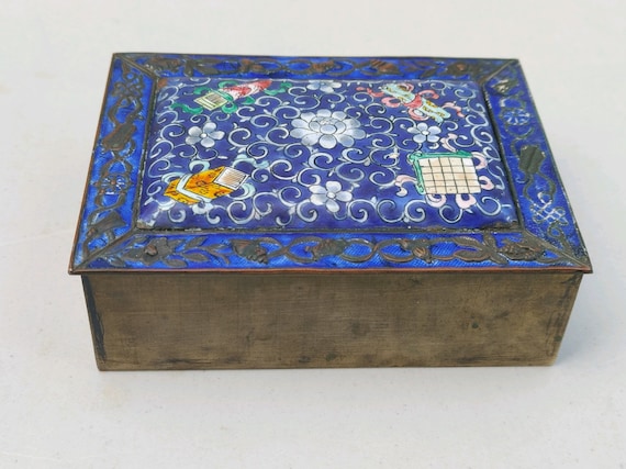 Chinese Vintage Brass and Enamel Trinket Box - image 1