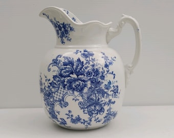 Antique Maddocks Lamberton Royal Porcelain Wash Pitcher: Cobalt Blue Floral