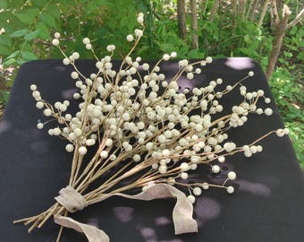 Tall Cream Berry Bouquet - Faux Farmhouse Linen Floral Arrangement