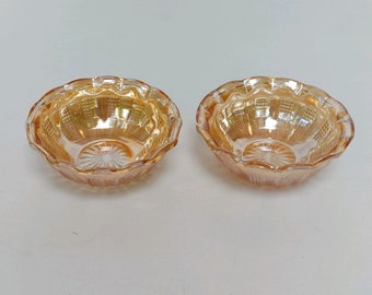 Antique Marigold Imperial Glass Berry Bowls - Beaded Ruffle Edge, Set of 2
