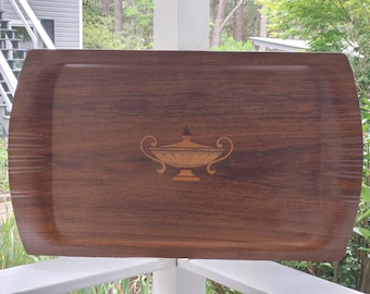 1960s Wooden Inlaid Serving Tray: Vintage Silver Lake, Michigan