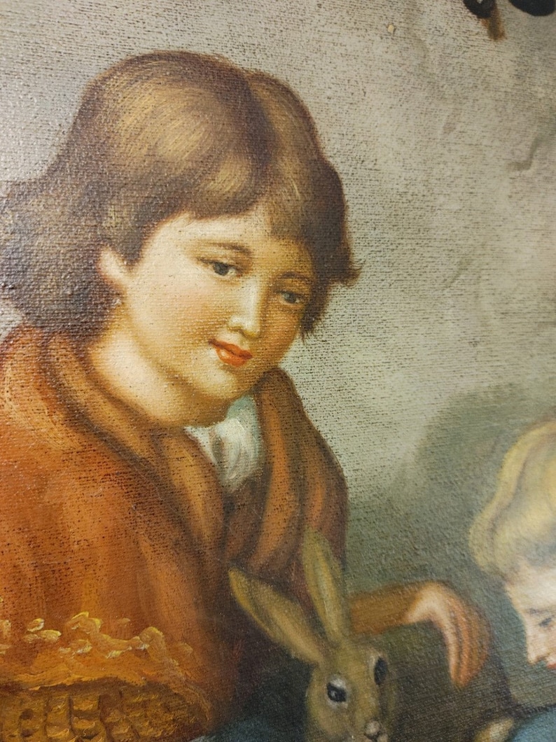 Feeding the Rabbits Antique German Oil Painting Vintage - Etsy