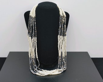 Vintage Faux Pearl Hematite Multi Strand Necklace