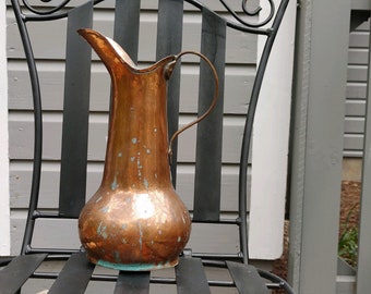 Unique Handmade Tall Hammered Copper Pitcher/Brass Handle