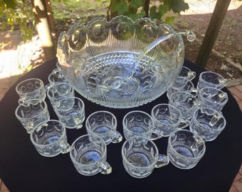 PUNCH BOWL:  TIFFIN Franciscan Bullseye Set With 24 Cups and Ladle