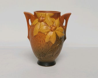 Vintage Roseville Clematis Vase – Terra Cotta Double Handle Pottery