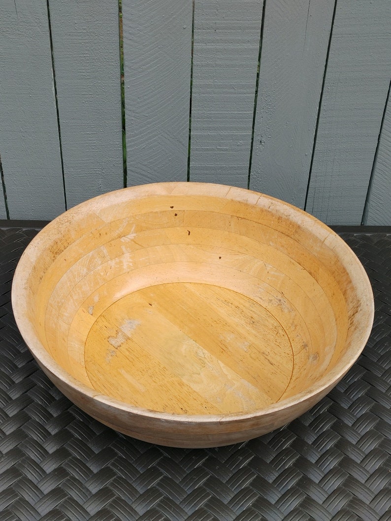 Huge Vintage Dough Bowl Ringed Farmhouse Wood Bowl Large Etsy