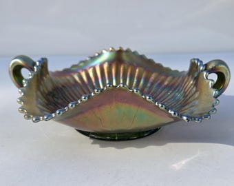 NORTHWOOD BUTTERFLY BONBON Antique Dish Green and Gold Glowing Colors