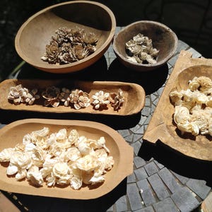CENTERPIECE DOUGH BOWLS Decorative With Handmade Flowers:  Oblong/Euro/Baguette/Small Round/Large Round Metal Base
