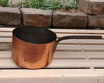 Antique Copper Saucepan: 1900s Forged Iron Handle, Patina Finish
