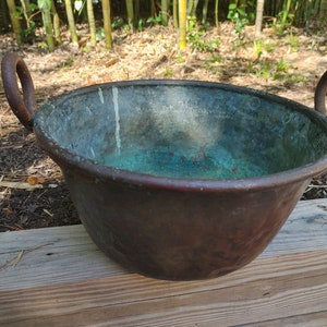1930s COPPER CAULDRON KETTLE: Antique Large Copper Cauldron Kettle with Handles / Beautiful Patina / 16&quot; Diameter Kettle / 18.5 to handle