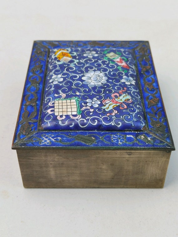 Chinese Vintage Brass and Enamel Trinket Box - image 4