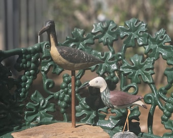 Hand-Carved Shore Bird Figurines – Vintage Driftwood Beach Decor