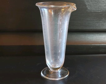 HANDBLOWN MEASURING GLASS Vial / Vintage / Footed / Wheel Ground Measurements