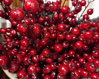 3 Tall Faux Red Winter Berry Picks - Winter Floral Spray