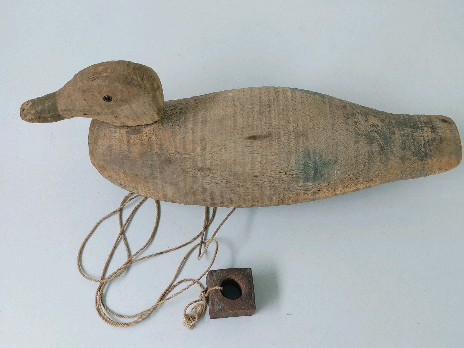 Rare 1940s Hand-carved Wooden Duck Decoy: Movable Head, Glass Eyes