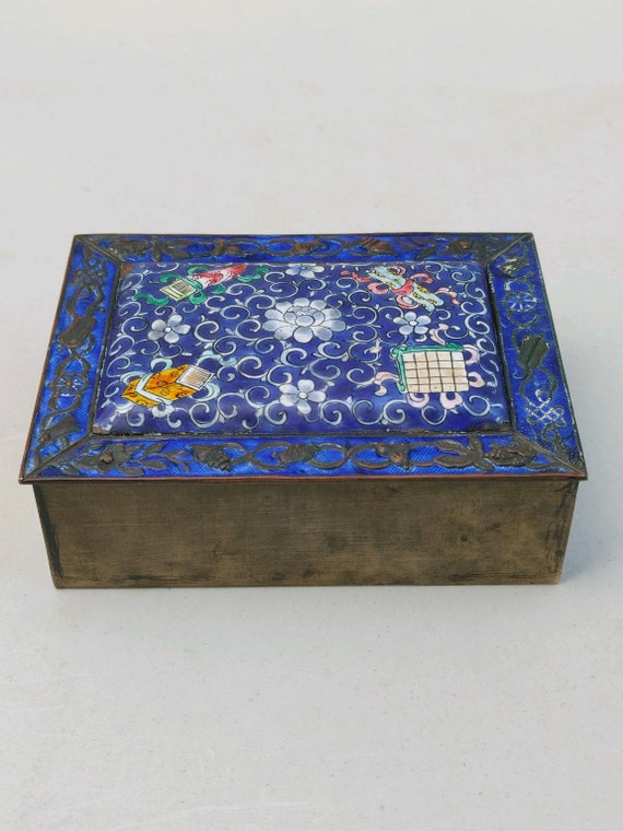 Chinese Vintage Brass and Enamel Trinket Box - image 2