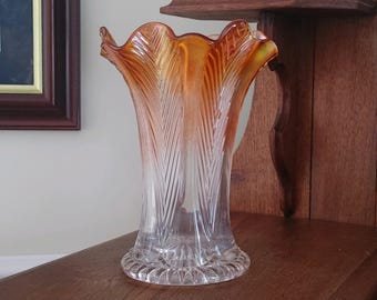 Northwood Marigold Carnival Glass Vase – Ruffled Edge, 1930s Depression Glass